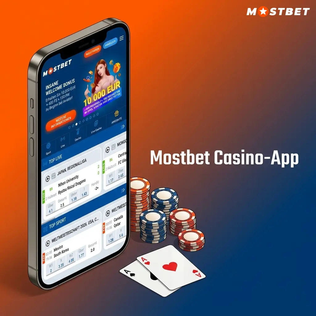 Mostbet Casino-App mit über 1.000 Spielen auf iOS und Android, inklusive Slots, Live-Casino und Tischspielen