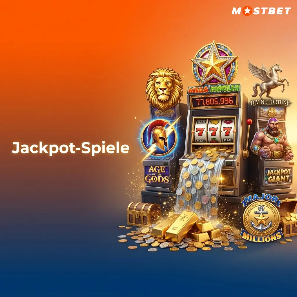 Jackpot-Spiele bei Mostbet mit progressiven Slots wie Mega Moolah und Divine Fortune mit Millionen-Ausschüttungen