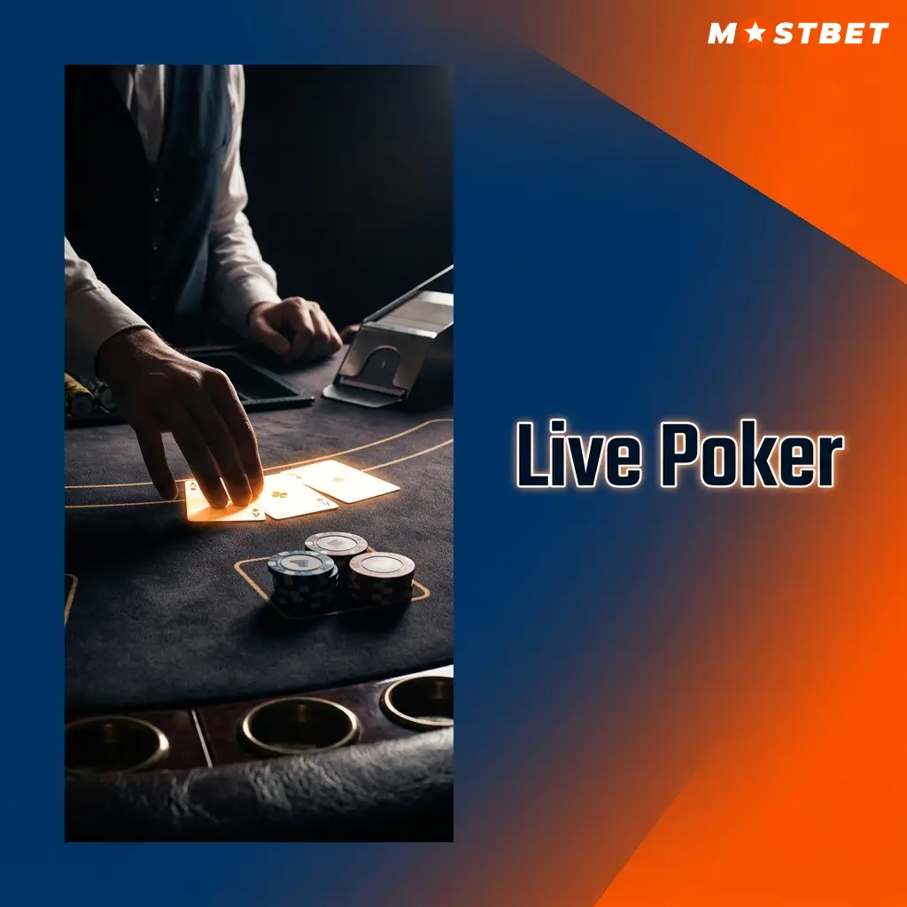 Live Poker Tisch bei Mostbet mit Dealer – Casino Hold'em und Three Card Poker Varianten verfügbar