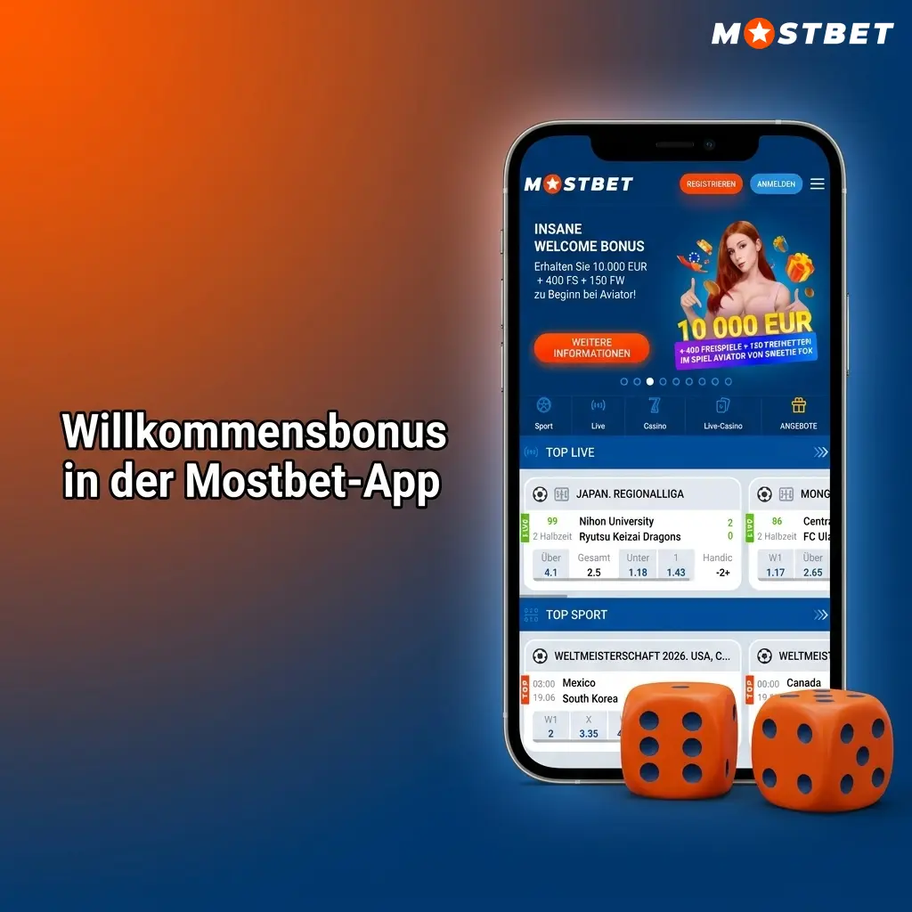 Mostbet App Willkommensbonus: 125% bis 400 EUR plus 250 Freispiele für Casino und Sportwetten